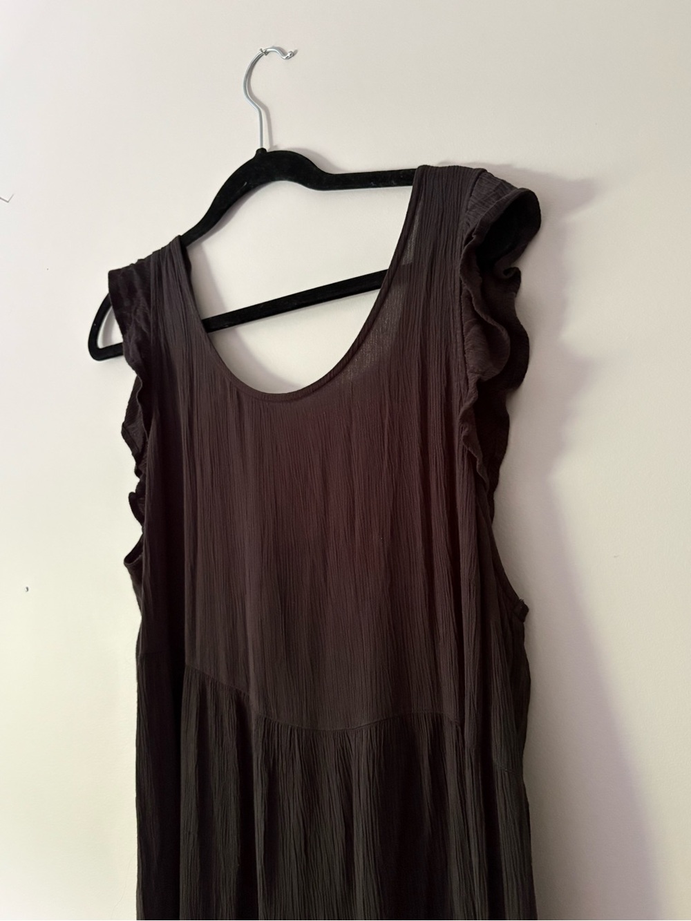 Women's Black Crinkle Gauze Sleeveless Scoop Neck Dress XL - Picture 3 of 6